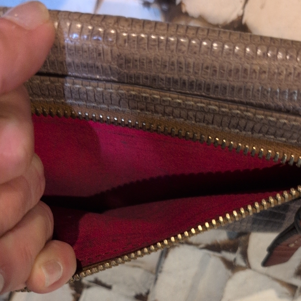 Dooney & Bourke Textured Gray Wallet with Brown Trim - Picture 4 of 14